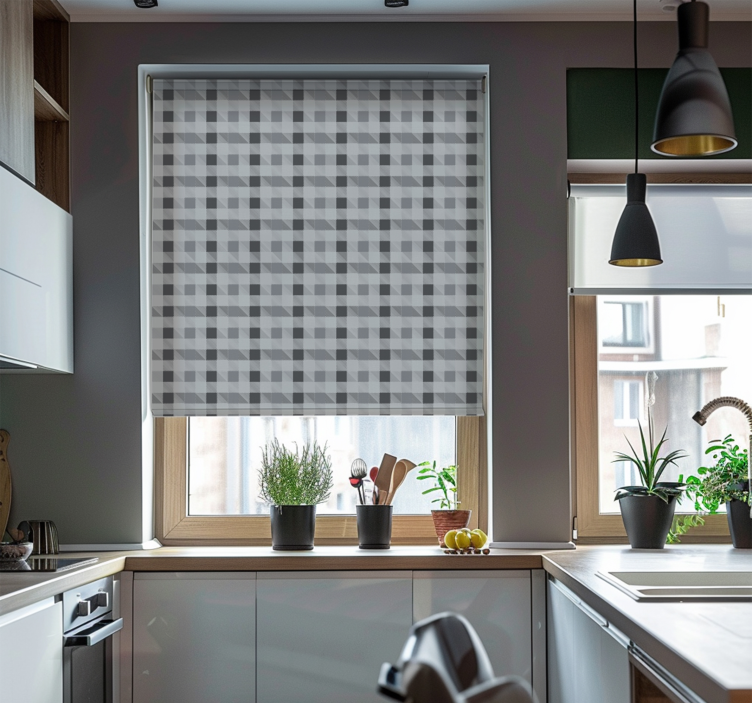 Grey gingham pattern kitchen blind - TenStickers