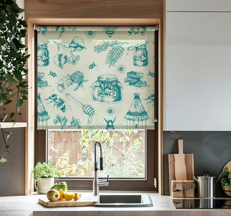 Honey turquoise pattern kitchen blind - TenStickers