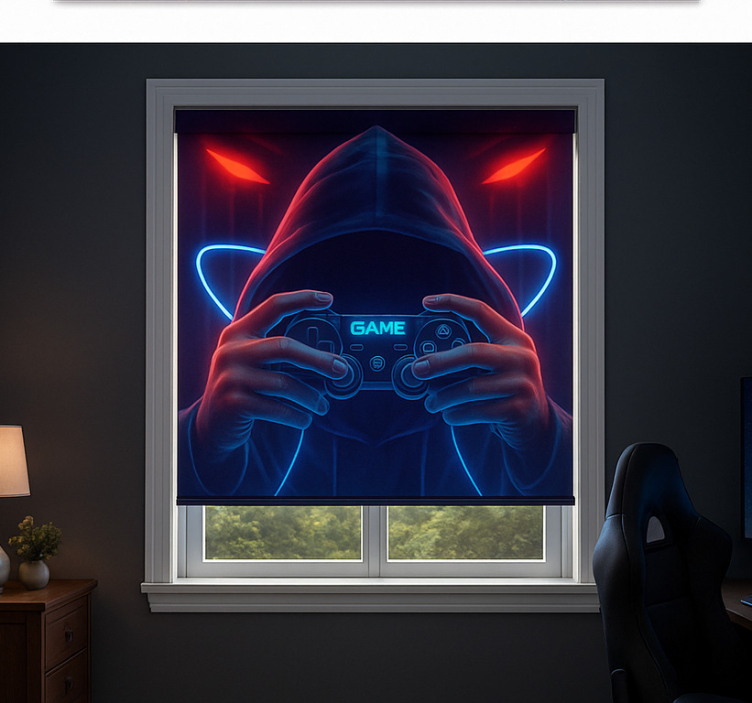 Hooded neon player gamer roller blind - TenStickers