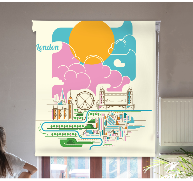 London Skyline View world map roller blind - TenStickers