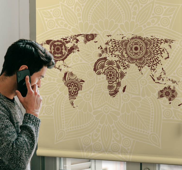 Mandala world tapestry world map roller blind - TenStickers