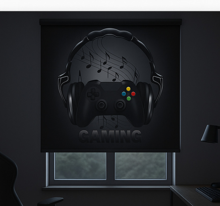 Monochrome headphone wearing controller  gamer roller blind - TenStickers