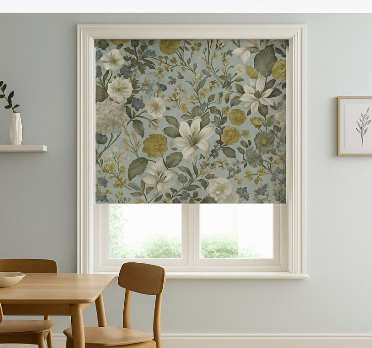 Olive tone florals dining room blind - TenStickers