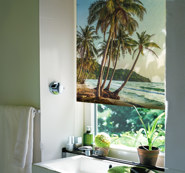 Palm trees on the beach bathroom blind - TenStickers