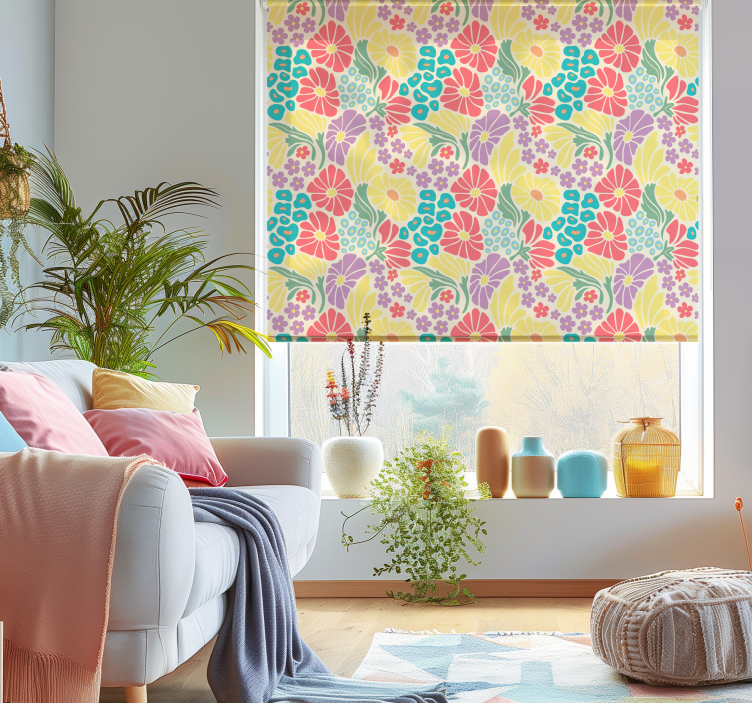 Pastel flowers living room roller blind - TenStickers