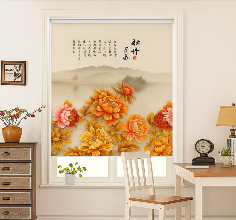 Peony landscape art living room blind - TenStickers
