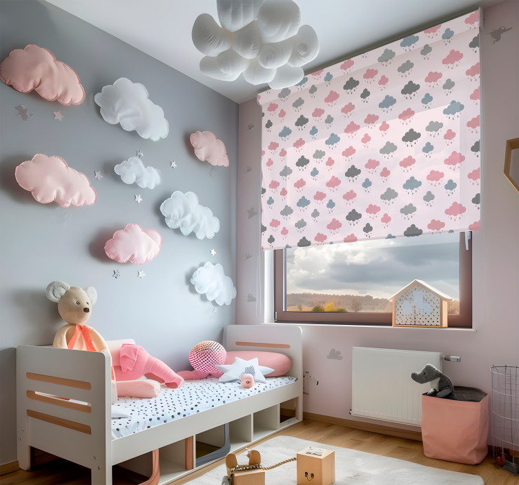 Pink and grey rain cloud roller blind - TenStickers