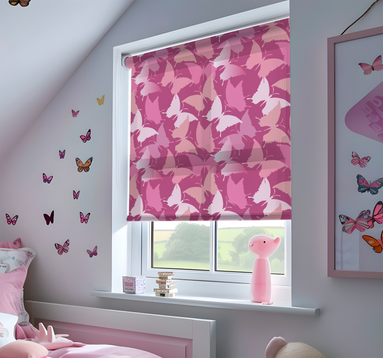 Pink background butterflies roller blind - TenStickers