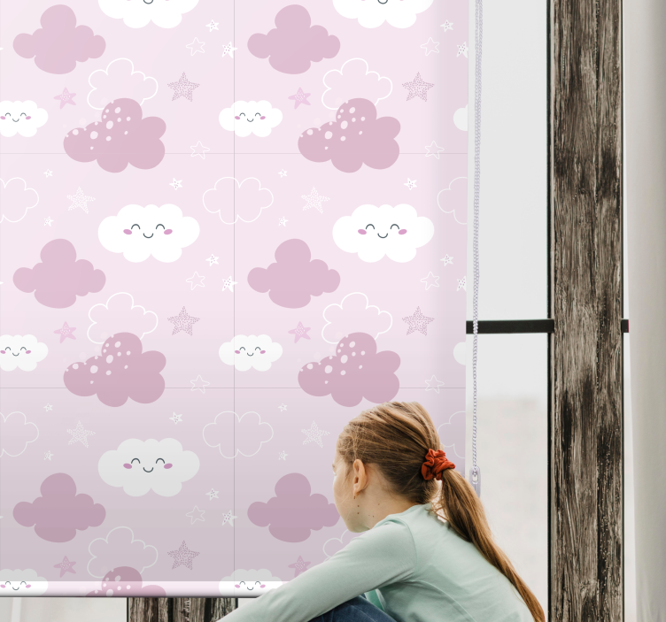 Pink clouds with white smiles kids roller blind - TenStickers