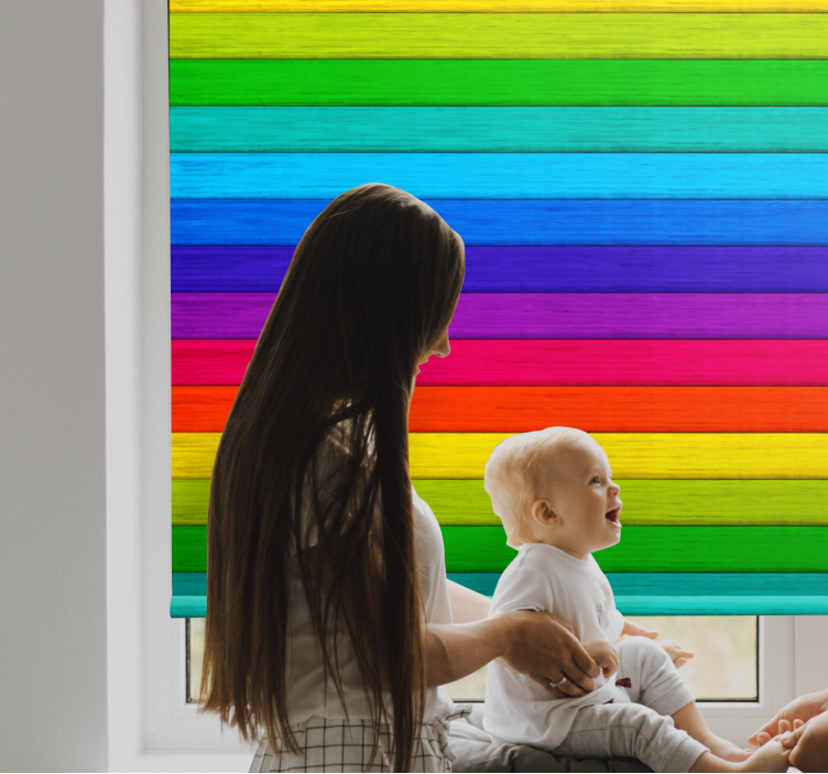 Rainbow wooden planks pattern roller blind - TenStickers