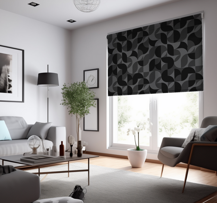 Black abstract shapes living room retro roller blind - TenStickers