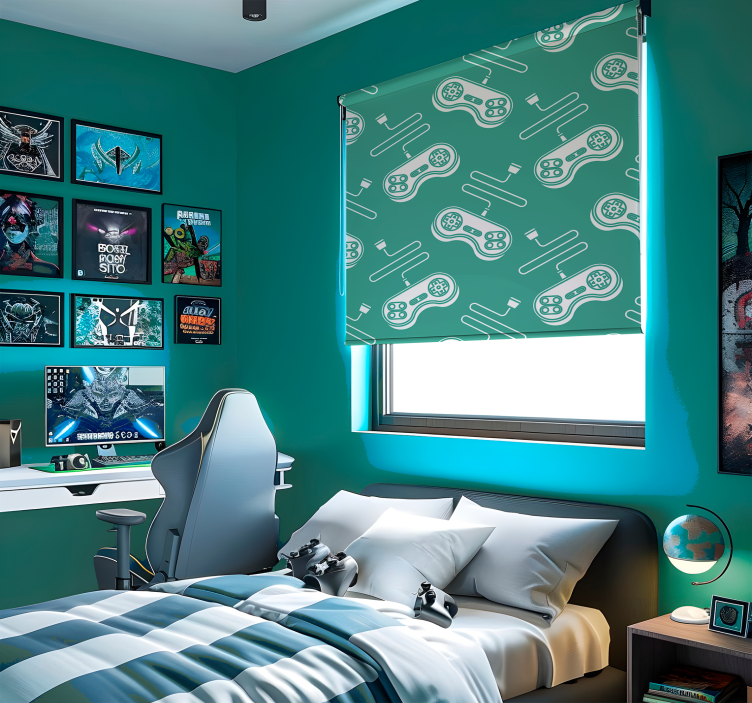 Retro white controls pattern gamer roller  blind - TenStickers