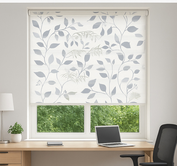 Roller blind office grey leaves with gaps - TenStickers