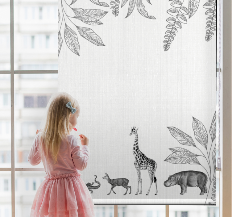 Safari animals and trees border childrens grey kitchen blind - TenStickers