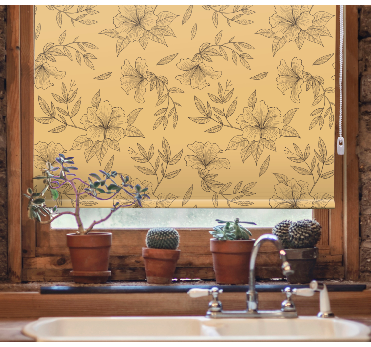 Beige stylised patterns floral roller blind - TenStickers