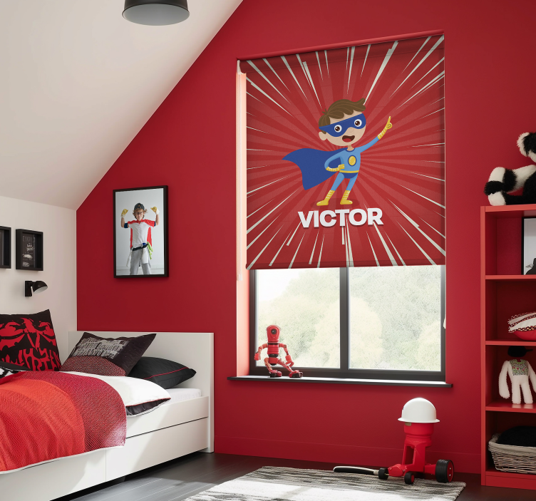 Super kid with name kids roller blind - TenStickers
