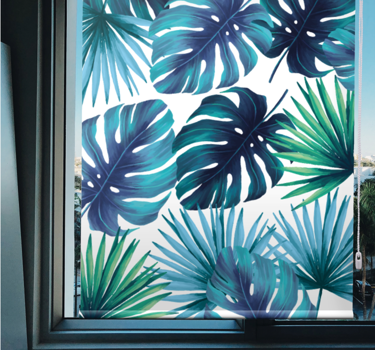 Blue tropical leaves master bedroom shades - TenStickers
