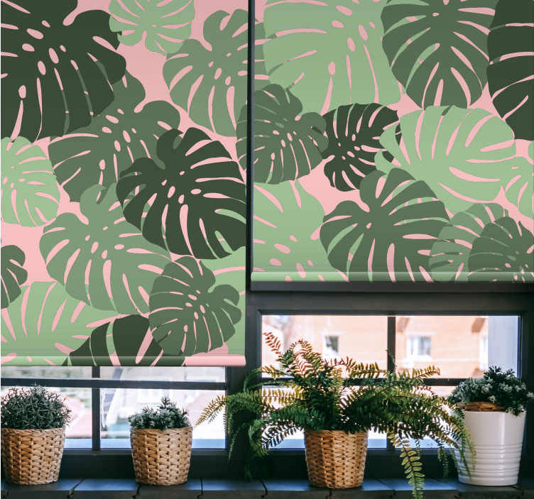 Tropical Monstera flowers and plants pattern roller blind  - TenStickers