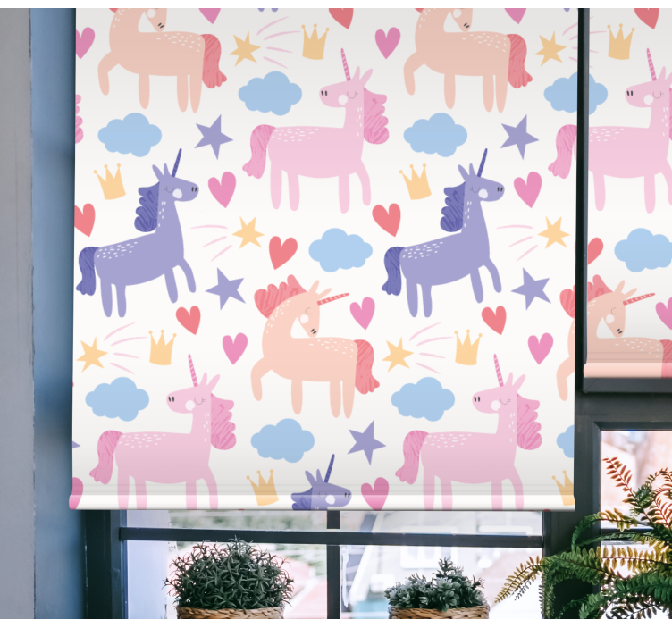 Unicorn with hearts and stars kids roller blind - TenStickers