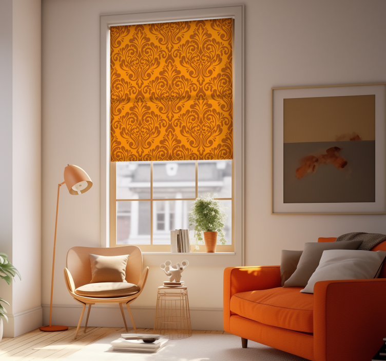 Orange damask living room retro roller blind - TenStickers