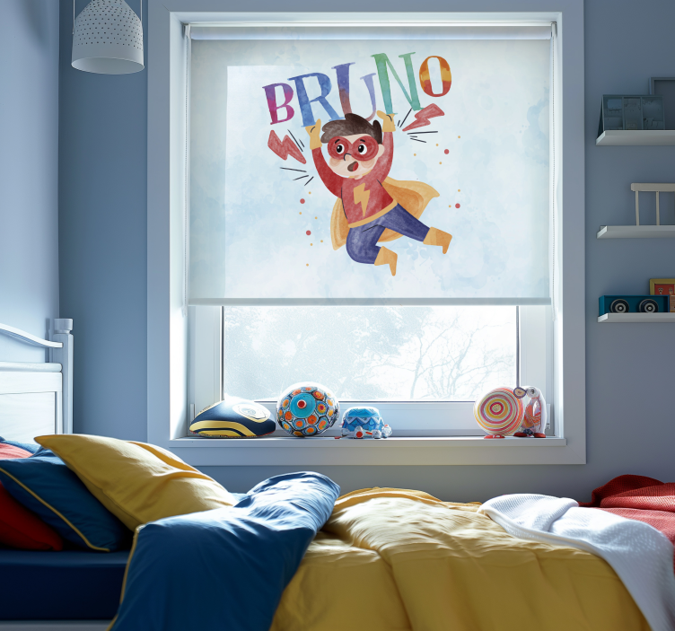 Watercolour superhero with name kids roller blind - TenStickers