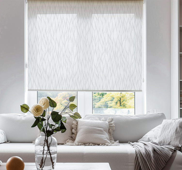 Wavy lines white living room roller blind - TenStickers