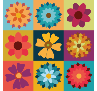 colored flowers tiles Kitchen blind - TenStickers