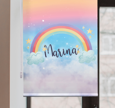 Cloudy rainbow with name clouds kids roller blinds - TenStickers