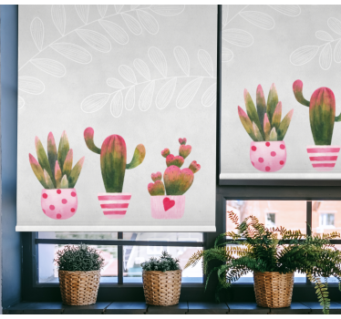Pink and green cactus Master bedroom window blind - TenStickers