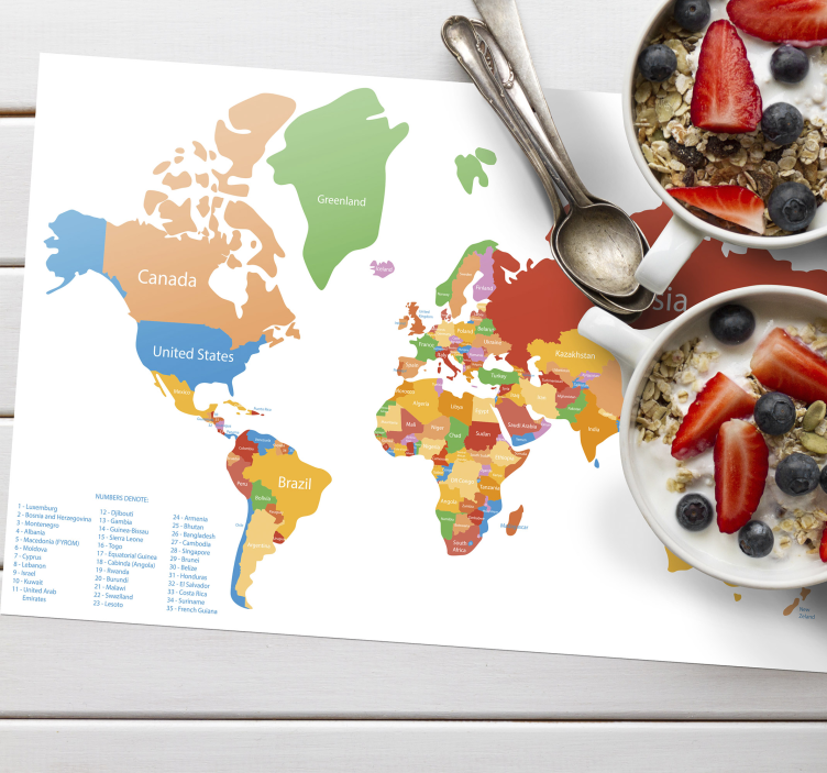 Colourful world map  original placemats - TenStickers