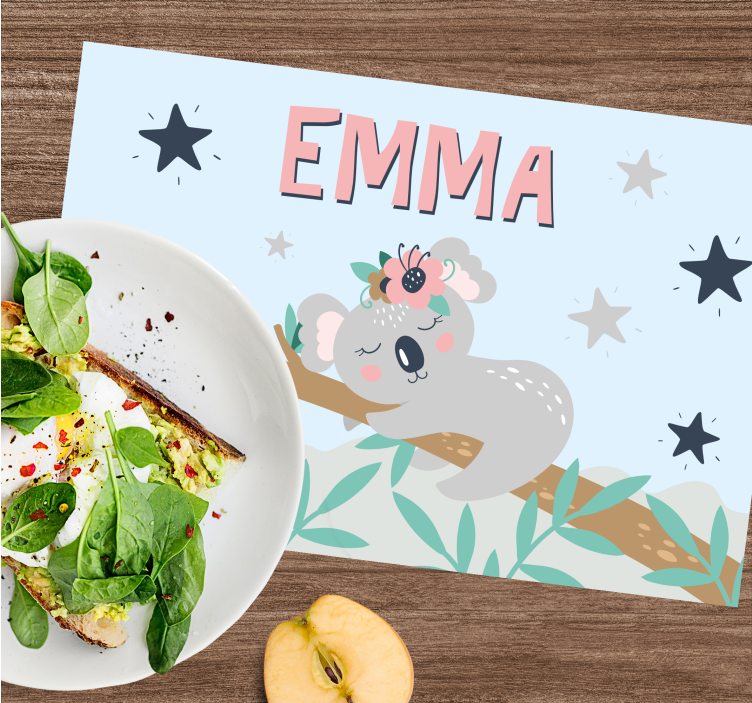 Personalised cute koala girl sleeping on tree kids placemat - TenStickers