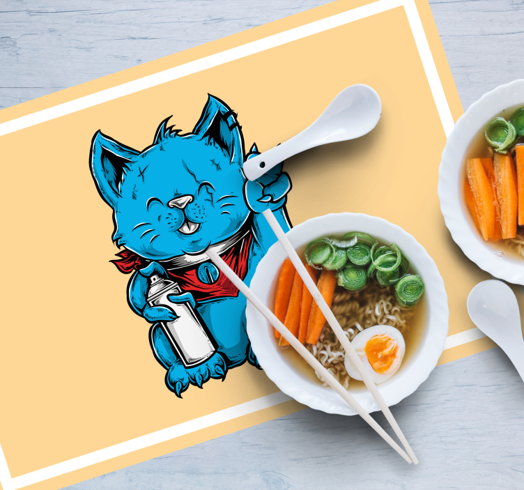 Cheerful blue cat children placemat - TenStickers
