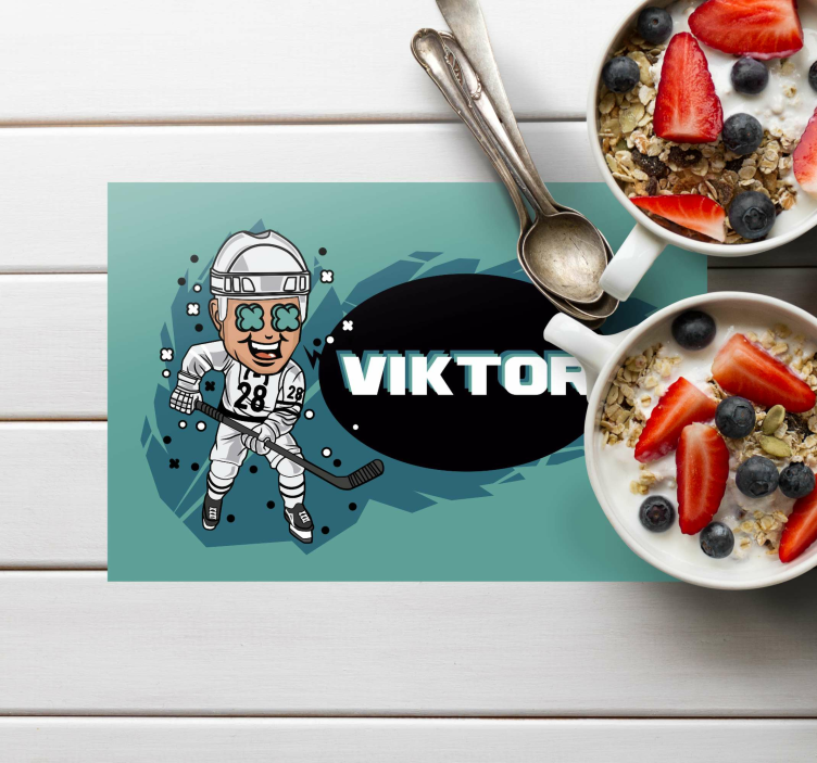 Children placemat cartoon hockey player - TenStickers