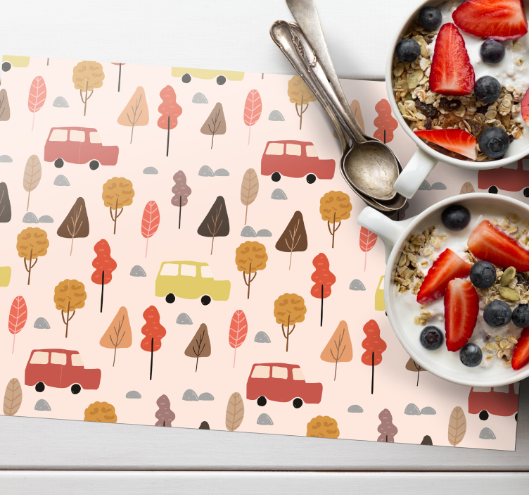 Children placemat colorful car trees - TenStickers