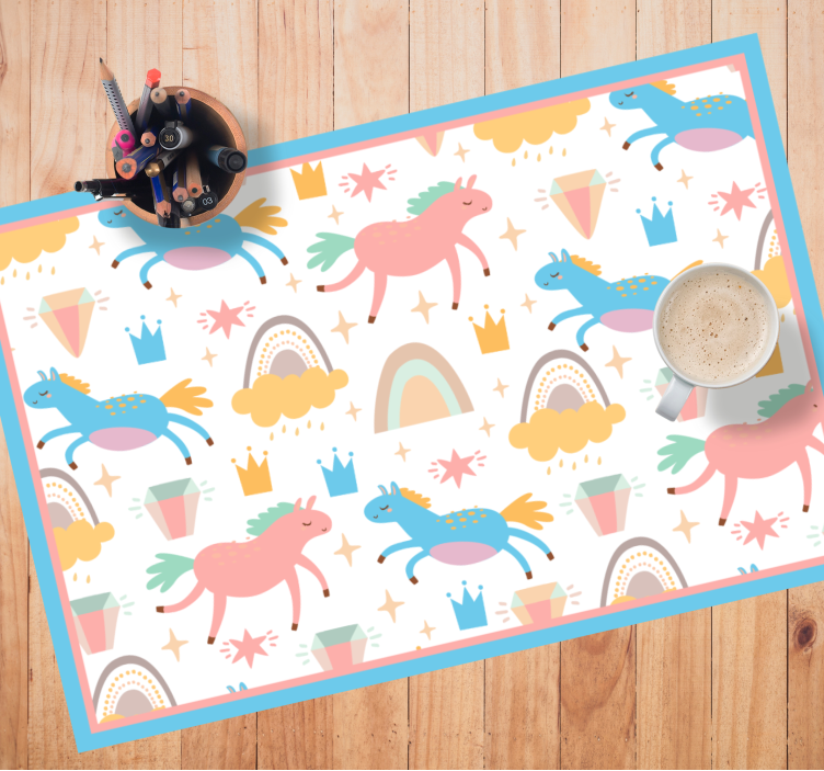 Children placemat colorful unicorns running - TenStickers