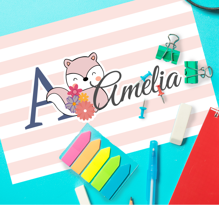 Children placemat cute fox with flowers - TenStickers