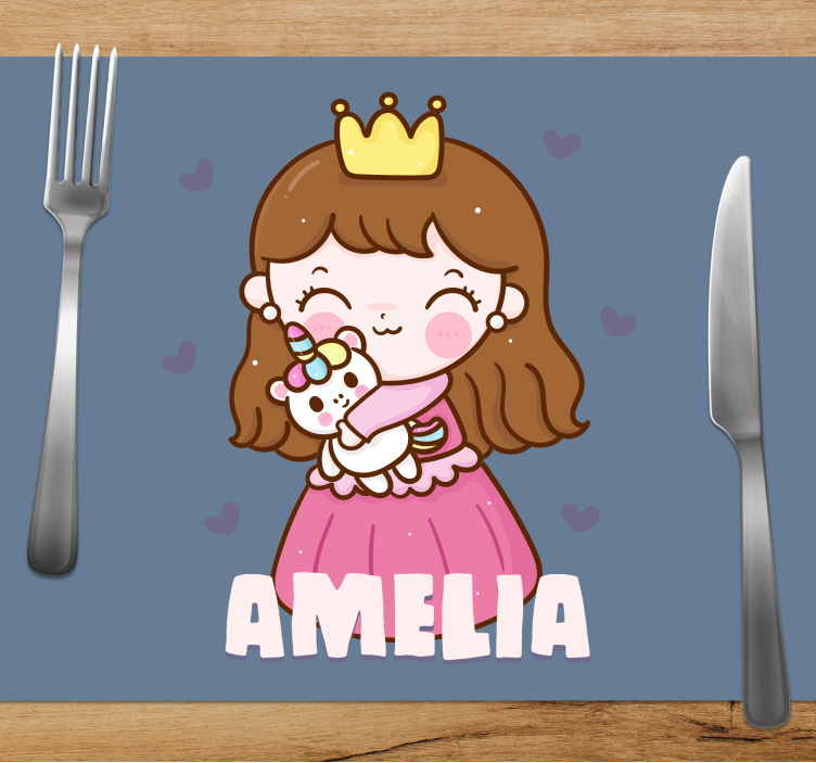 Children placemat cute princess with unicorn - TenStickers