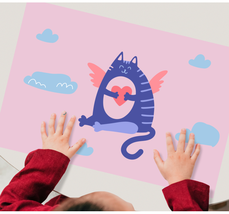Children placemat flying cat with heart - TenStickers