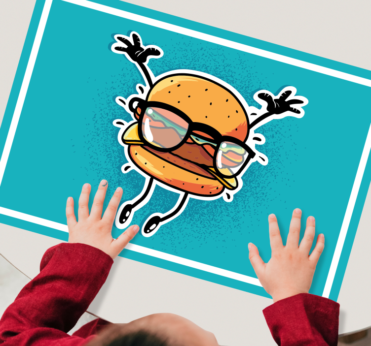 Children placemat jumping hamburger character - TenStickers