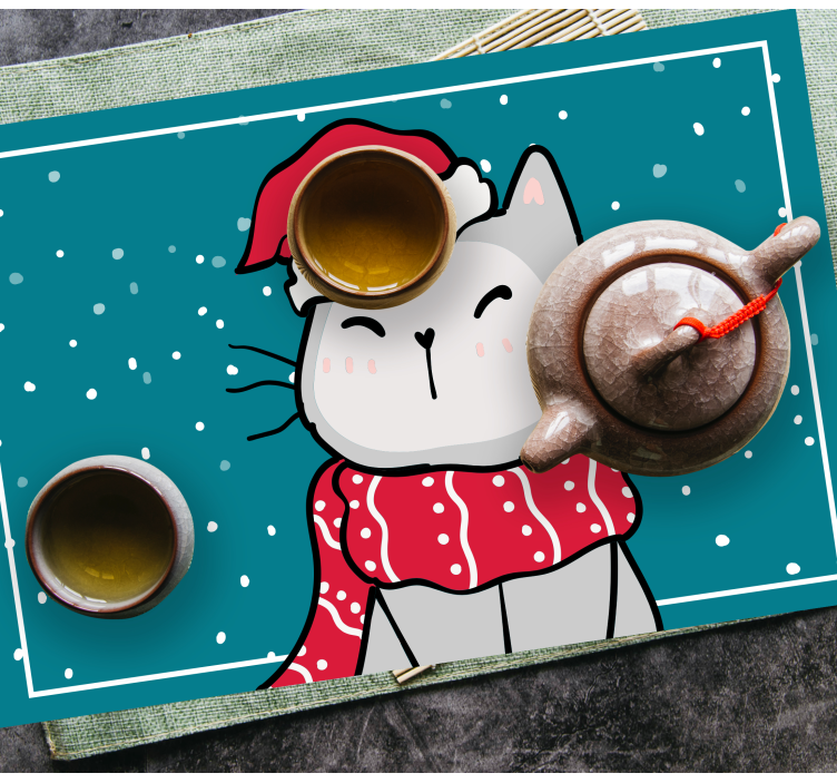 Christmas placemat cheerful cat santa - TenStickers