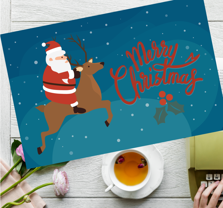 Christmas placemat santa on reindeer - TenStickers