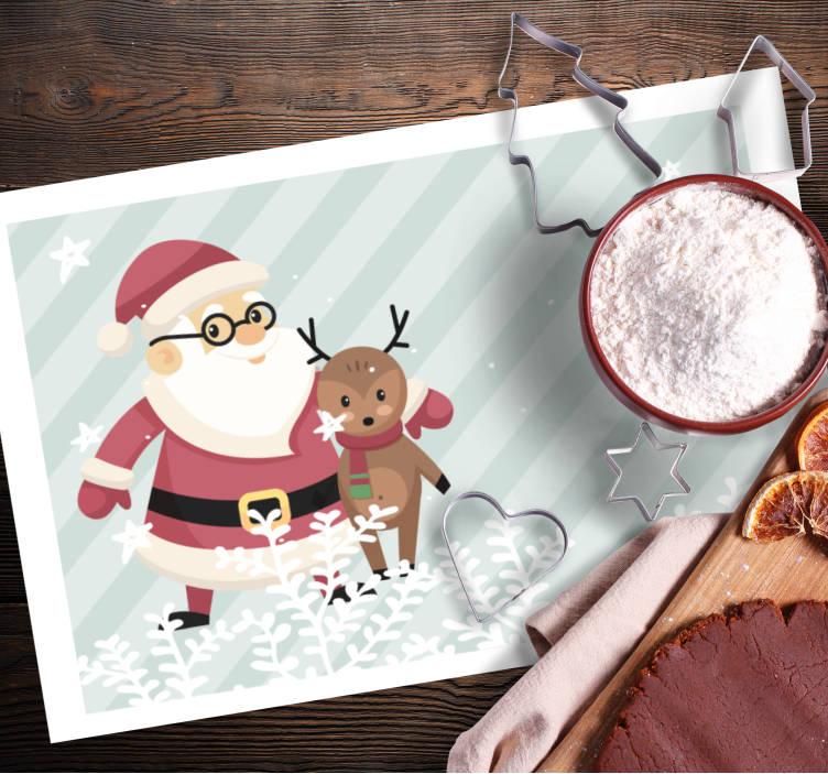 Christmas placemat santa with reindeer - TenStickers