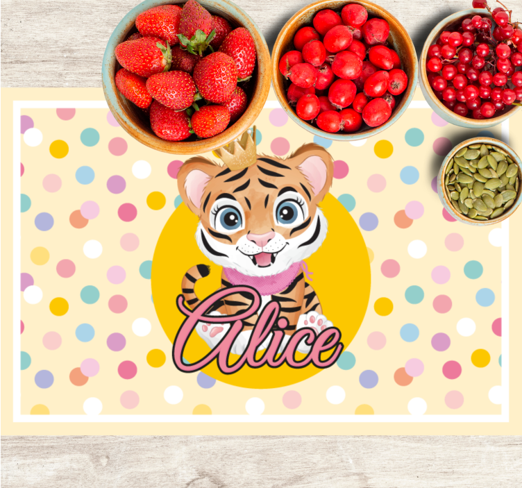 Cute tiger for girl with name placemats - TenStickers