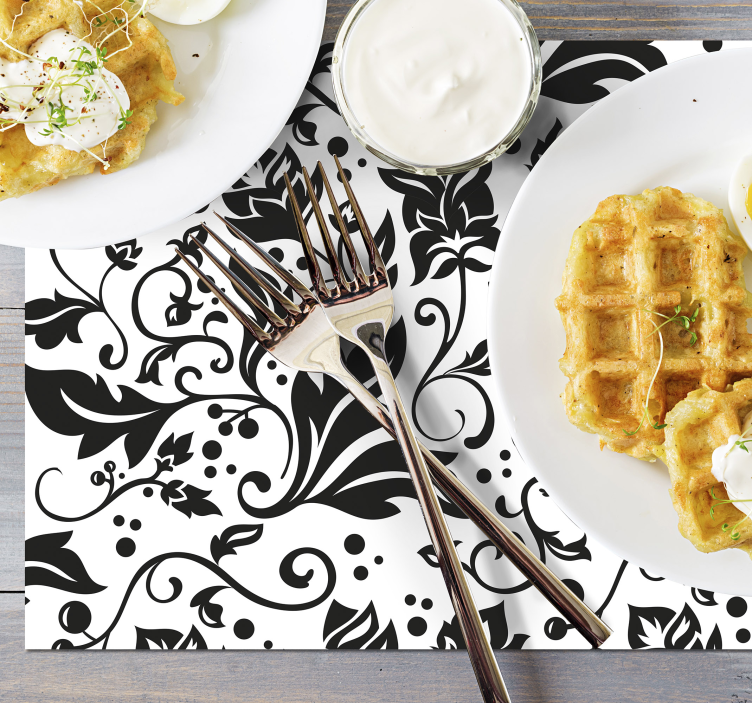 Floral black pattern placemat - TenStickers