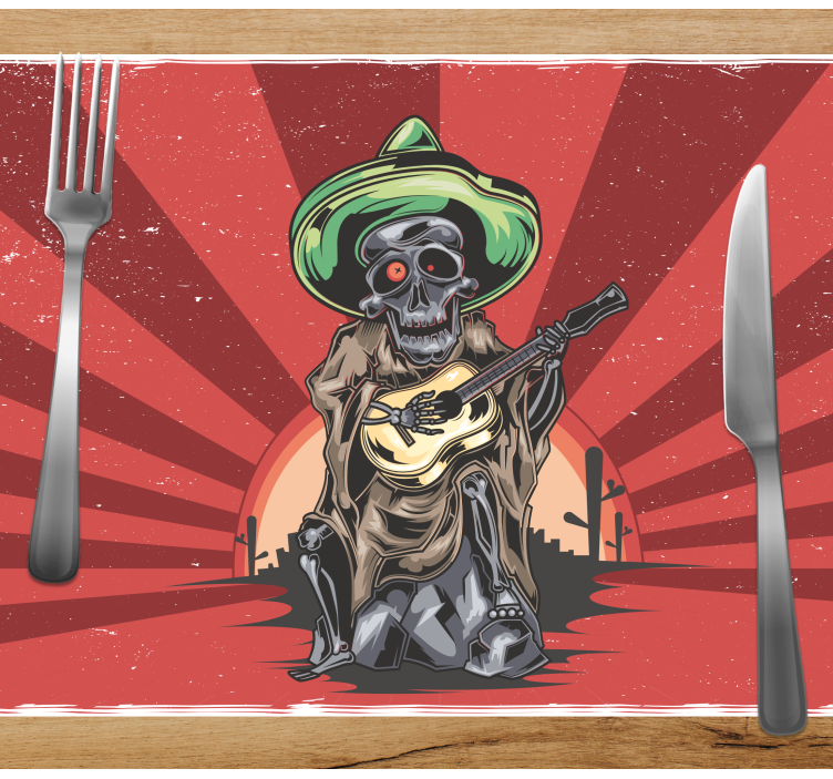 Halloween placemat skeleton mariachi musician - TenStickers
