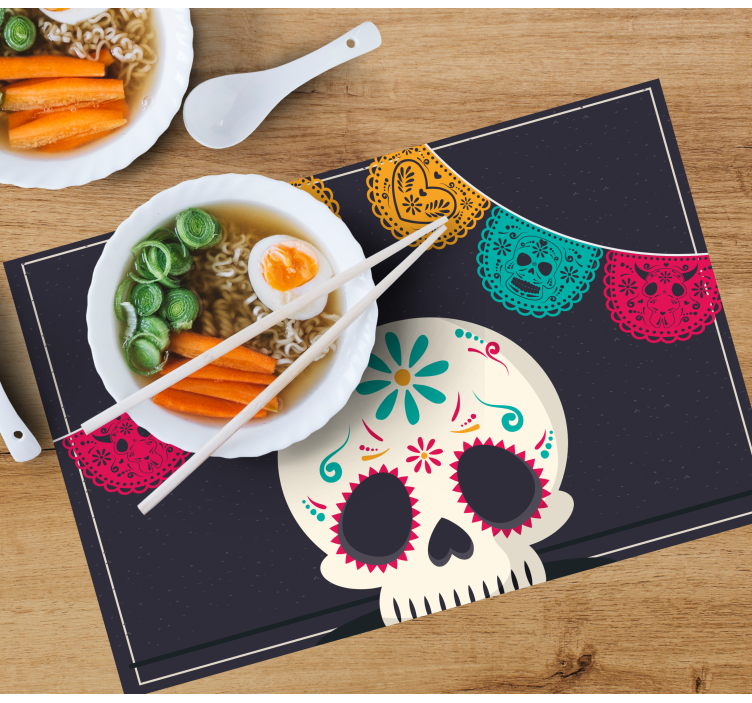 Halloween placemat with colorful skull banner - TenStickers