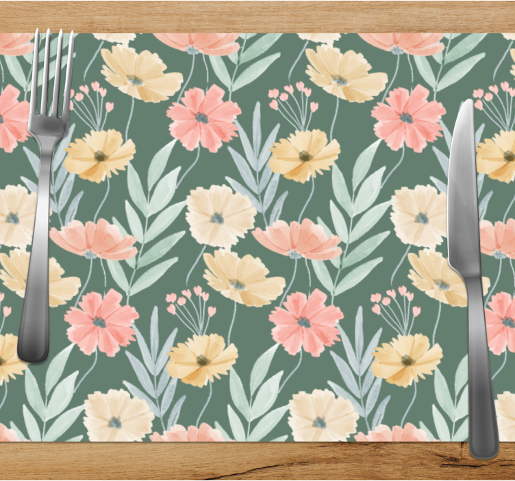 Original placemat floral design on green background - TenStickers