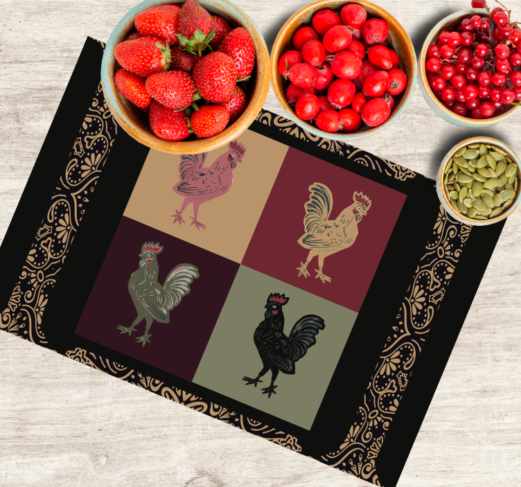 Original placemat with colorful chicken designs - TenStickers