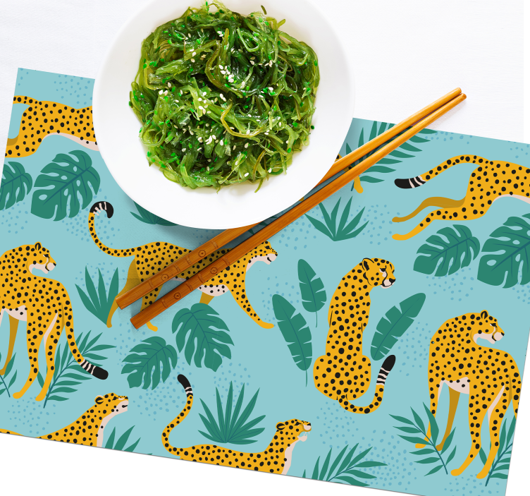 Original placemat with leopard patterns and green leaves - TenStickers