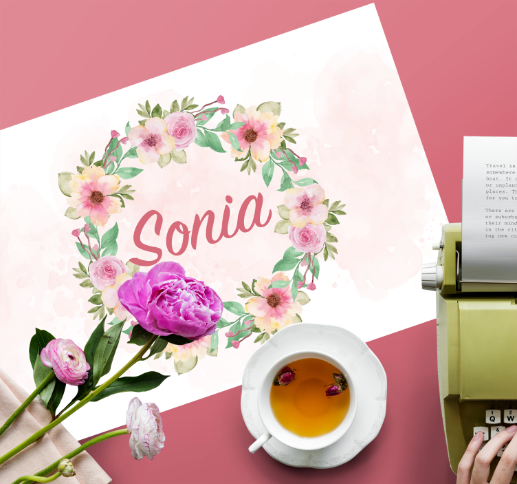 Watercolour Flowers Custom Name Placemat - TenStickers